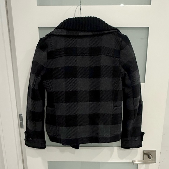 Theory Wool Plaid Peacoat – Detachable Knit Shawl Collar – Size S - Picture 2 of 4